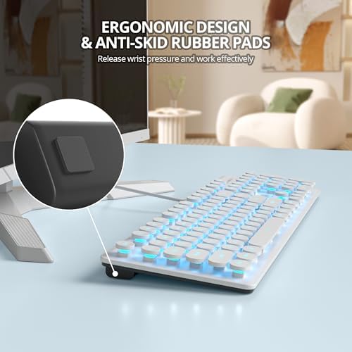Elevate Your Workspace with the Fogruaden Retro Typewriter Keyboard – Stylish Full-Size USB Design, 104 Round Keys, and White LED Backlighting for Effortless Night Use, Ergonomic & Silent Membrane Keys Perfect for Windows PC and Laptops, Ideal for Writers and Gamers Seeking a Unique Vintage Touch