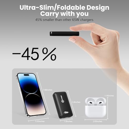 65 W Dual-Port USB C Wall Charger with Foldable Plug & 2.28 ft Cable – Ultimate Fast Charging Solution for i Phone 16/15 Pro Max & Samsung Galaxy – Portable Power Anywhere, Anytime