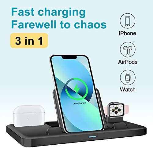 Revolutionary 3-in-1 Wireless Charging Dock for Apple – Fast, Efficient Charging Station for i Phone, Apple Watch & Air Pods – Elegant Space-Saving Design with LED Indicators for Enhanced Device Organization and Compatibility