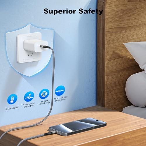 Premium 10 FT USB C to USB C Charger Cable – Dual Pack 100 W Fast Charging, Nylon Braided Design for i Phone 16 Series, Mac Book, and Samsung Galaxy S24 – Stylish Pink Color for Enhanced Durability and Flexibility