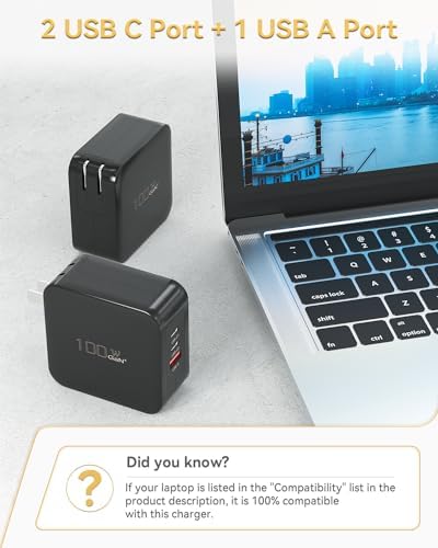 100 W Ga N Fast Charger – 3-Port USB C Wall Adapter with Intelligent Power Distribution for Ultimate Device Compatibility – Rapid Charging for Mac Book, i Phone 15, Galaxy S23 Ultra & More – Compact Design for Travel Efficiency – Overcharge & Overheat Protection