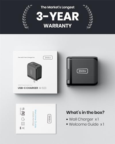 INIU 45 W USB C Fast Charger – Compact Dual Wall Adapter with Samsung Super Fast Charging 2.0, PD Technology for Rapid Power Delivery to i Phone 16/15 Pro, Samsung S23/S22 Ultra, Mac Book Air & More – Travel-Friendly Design with Foldable Prongs for Enhanced Portability and Safety