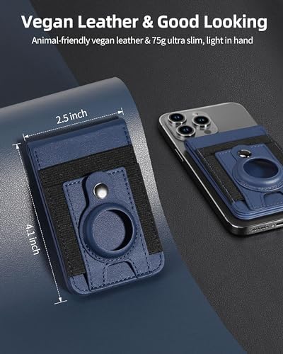 for Magsafe Wallet Stand with Airtag Holder, Strongest Magnetic Wallet for iPhone 16/15/14/13/12 Series, ID Window, 4 Card Slots, 10 Cards Holder, Vegan Leather, RFID Blocking, Black – Enhanced Compatibility and Speed