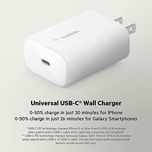 Belkin 25 W Dual USB-C Charger Block with Premium Cable – Ultra-Fast PD3.0 & PPS Charging for i Phone 16, Galaxy S25, Google Pixel 9 & More – Compact Wall Adapter for Ultimate Portability and Device Compatibility