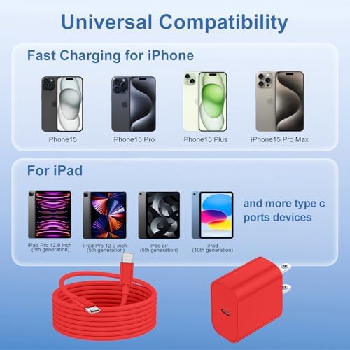Maximize Your Charging Efficiency with the 20 W USB-C Power Adapter and 10 ft Type C Cable – The Ultimate Fast Charging Solution for i Phone 16, 15 Pro Max, and i Pad Featuring Advanced Safety Mechanisms for Secure On-the-Go Power Management and Unrivaled Compatibility