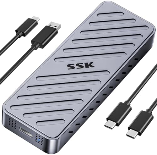 Unlock Lightning-Fast Data Transfers with the SSK NVMe SSD Enclosure – 20 Gbps PCIe M.2 Adapter for Ultimate Performance and Compatibility – Sleek Aluminum Alloy Design with LED Indicator for Easy Monitoring – Perfect for 2280/2260/2242/2230 SSDs – Ideal for Professionals and Gamers Seeking Speed and Efficiency in Portable Storage Solutions.