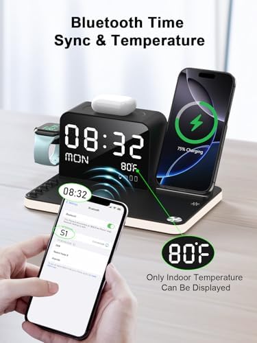 Ultimate 7-in-1 Wireless Charging Station for Apple Devices – Fast 33 W Charger with Bluetooth Time Sync, Night Light & Multi-Device Compatibility for i Phone 16/15/14/13/12 Pro Max, Android Phones, Air Pods & Apple Watch – Stylish & Efficient Power Solution
