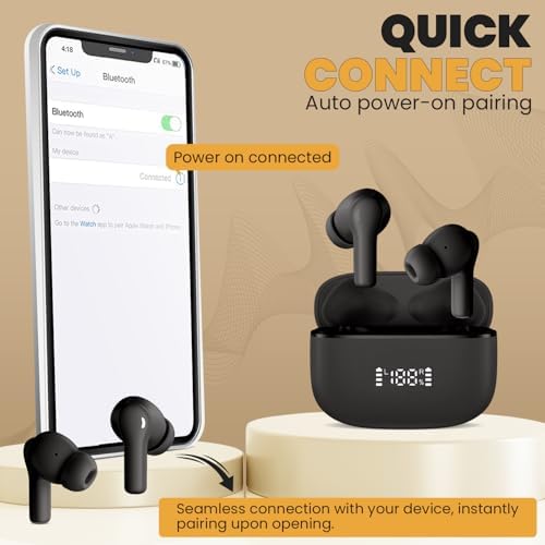 Elevate Your Audio Experience with Muse Space Bluetooth 5.4 Wireless Earbuds – Advanced Active Noise Cancelling (ANC) & Environmental Noise Cancelling (ENC) for Crystal-Clear Sound, Sweat-Proof Construction for Active Use, Integrated Microphone for Effortless Hands-Free Communication, LED Battery Indicator for Easy Monitoring – The Ultimate Companion for Fitness Enthusiasts and Frequent Travelers (White)