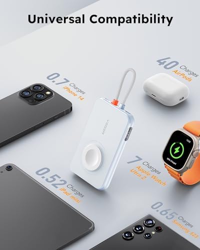 VEGER 5000 m Ah Mini Power Bank with Built-in Cable – PD 20 W Fast Charger for i Phone 14/13/12/Pro Max, Android Devices & Apple Watch – Lightweight Travel Essential in Vibrant Yellow – Ultimate Charging Solution for On-the-Go Connectivity