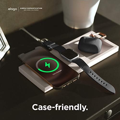 elago Dual Charging Tray for Mag Safe and Apple Watch – Stylish Jean Indigo Organizer for i Phone 16/15/14/13/12 & Air Pods – Compact Desk Solution for Enhanced Cable Management – Customizable Setup Without Charging Cable Included – Premium Quality for Modern Tech Enthusiasts