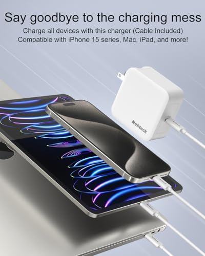Nekteck 100 W Ga N IV USB-C Charger & 6.6 Ft Cable – Ultra-Fast Power Delivery Solution for Mac Book Pro/Air, i Pad Pro & All USB-C Devices – Compact, Foldable Design with Enhanced Safety Features & 90% Charging Efficiency