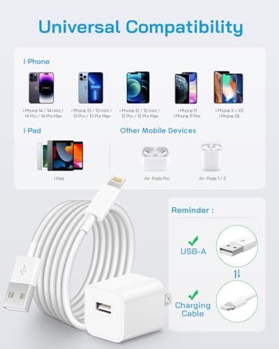 MFi Certified 6 ft i Phone Lightning Charger – Fast Charging USB Cable Pack for i Phone 14/13/12/11 Pro/Pro Max/SE 2022/8/7/XS/XR/X & i Pad – Durable & Efficient Charging Solution for Home & Travel – 4-Pack with Enhanced Compatibility