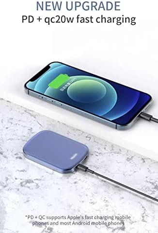Magnetic Wireless Portable Power Bank for i Phone 12/13/Mini/Pro/Pro Max – 5000 m Ah Fast Charging Solution in Stylish Blue – Effortless Magnetic Alignment & Compact Design for On-the-Go Charging