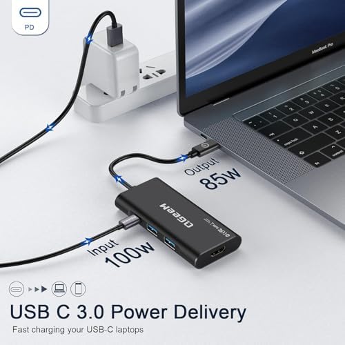 Elevate Your Connectivity Game with the QGee M 7-in-1 USB C Hub – Ultimate 4 K HDMI Adapter for Mac Book, i Phone 15/16, i Pad Pro Max & Chromebook – 100 W Power Delivery, High-Speed USB 3.0 Ports & Integrated Card Reader in Sleek Grey for Superior Performance and Unmatched Versatility