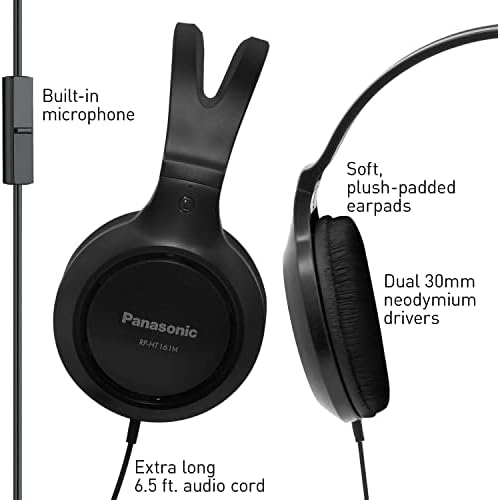 Panasonic RP-HT161-K Ultra-Lightweight Over-Ear Wired Headphones for Music Lovers – Experience Enhanced Bass and Crystal Clear Audio – Perfect for Long Listening Sessions with 3.5 mm Jack Compatibility for Smartphones and Laptops – Soft Ear Pads for Maximum Comfort and Noise Isolation – Ideal for Daily Use and Commutes