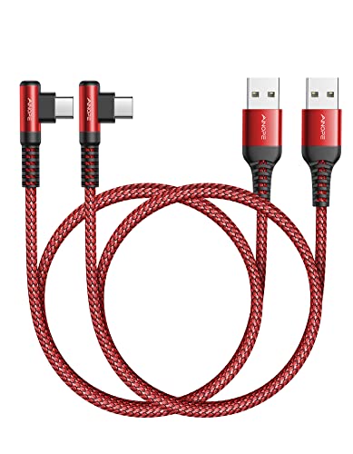 AINOPE Right Angle USB C Cable – 2-Pack (10 ft + 10 ft) Fast Charging 3.1 A Nylon Braided Charger for Enhanced Device Compatibility, Ideal for Gaming and Multitasking, Durable Black Design