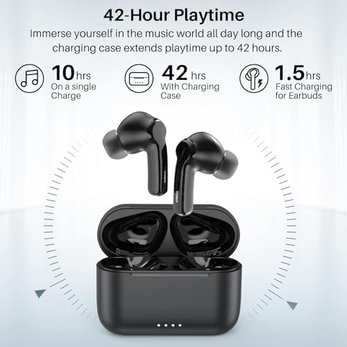 TOZO NC2 Wireless Earbuds: Premium Hybrid Active Noise Cancelling with Bluetooth 5.3, IPX6 Waterproof Design, Deep Bass Sound Quality, and Comfortable Ergonomic Fit for Audiophiles and Fitness Enthusiasts – Unleash Your Music Anywhere