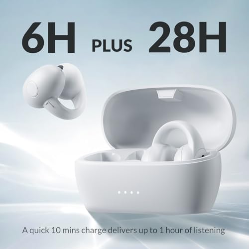 Q7 Open-Ear Bluetooth 5.3 Earbuds – Ultra-Lightweight Design for Maximum Comfort, Deep Bass with DT 6.0 Technology, Extended 34-Hour Battery Life, Quick USB-C Recharge – Ideal for Active Lifestyles and Seamless Connectivity in Black
