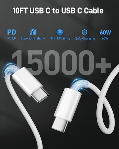 Ultimate 10 FT i Phone 16 Pro Max Charger Bundle: High-Speed 35 W USB-C Wall Adapter with Extra Long Cables for Unmatched Convenience – Perfectly Compatible with i Pad Pro and Google Pixel 9/8/7 for Enhanced Charging Performance
