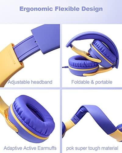 Premium Volume-Limiting Kids Wired Headphones with Microphone – Ultimate Hearing Protection at 85/94 d B – Foldable On-Ear Design for Effortless Travel – Perfect for Learning, Gaming, and Entertainment – Universal 3.5 mm Compatibility for All Devices