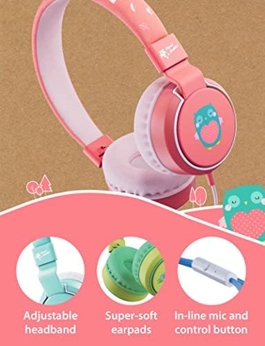 Planet Buddies Eco-Friendly Pink Owl Headphones for Kids – Safe Wired Earphones with 85 d B Volume Limiter, Compact Foldable Design for School & Travel, Hands-Free Microphone for Engaging Learning, Ultra-Lightweight Comfort for Young Ears