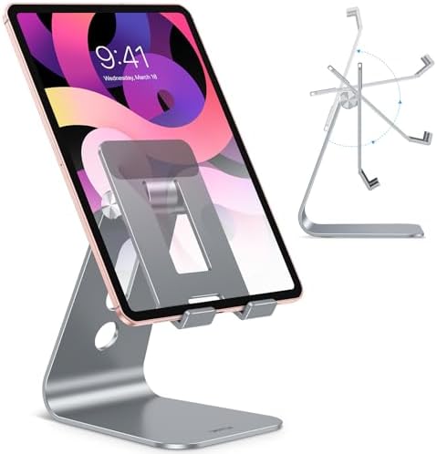 OMOTON Versatile Adjustable Tablet Stand for Desk – Enhanced Stability with Extended Arms for i Pad Pro/Air/Mini & Larger Smartphones – Stylish Purple Holder for Optimal Viewing Comfort and Clutter-Free Workspace