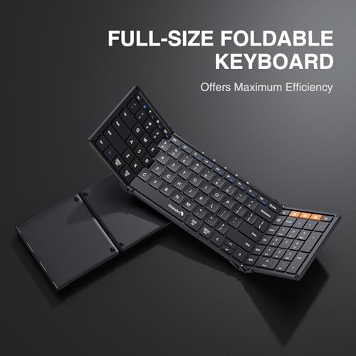 Portable Full-Size Proto Arc Bluetooth Keyboard XK01 – Foldable Wireless Keyboard with Numeric Keypad for i Pad, Tablets, Smartphones, and Laptops – Rechargeable Multi-Device Solution for Windows, i OS & Android – Ultimate Travel Companion for On-the-Go Professionals