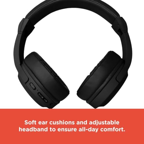 Experience Unmatched Sound Quality with Radio Shack Bluetooth 5.0 Over-Ear Headphones – 7-Hour Playback, Ergonomic Cushioned Comfort, and Durable 300 m Ah Battery in Stylish Black/Red for Ultimate Wireless Freedom and Uninterrupted Listening