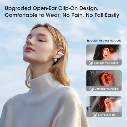 Discover Ultimate Audio Freedom with YUMONDEAR Open Ear Wireless Earbuds – Featuring Advanced Bluetooth 5.4, 44-Hour Playtime, and IP54 Waterproof Rating for Active Lifestyles – Perfect for Runners and Fitness Enthusiasts (White) – Lightweight Comfort for Extended Use, Ensuring Ambient Awareness During Workouts – Integrated Microphone for Crystal Clear Calls and Voice Commands – LED Charging Case for Effortless Battery Monitoring – Elevate Your Listening Experience with State-of-the-Art Technology and Superior Durability