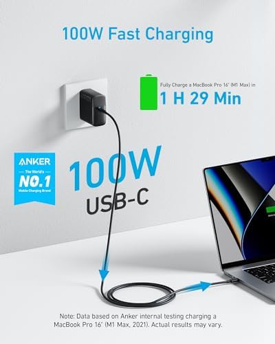 Powerful 100 W USB-C Charger for Mac Book Air & Pro – Compact, Foldable Design with 5 FT Cable – Rapid Charging & Universal Compatibility, Perfect for On-the-Go Professionals – Enhanced Safety Features with Active Shield Technology for Worry-Free Use