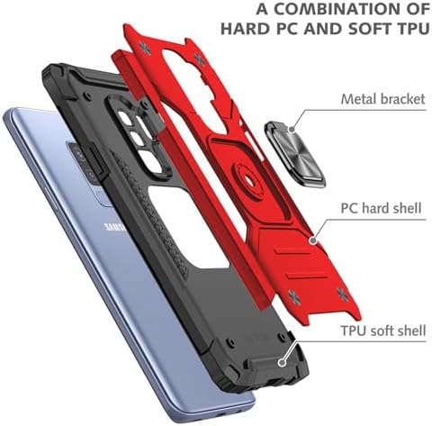 Rugged Military-Grade Shockproof Case for Samsung Galaxy S9 Plus – Red Armor with Built-in Kickstand and Magnetic Car Mount for Ultimate Protection and Style – Perfect for Active Lifestyles