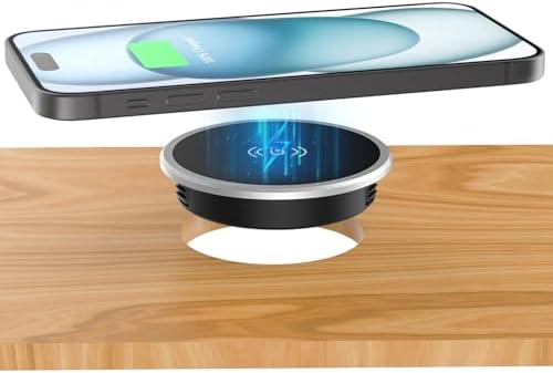 Sleek Wireless Magnetic Charger Desk Mount – 15 W Fast Mag-Safe Charging Pad for i Phone 16 Pro Max, Plus 15, 14, 13, 12 Series – Space-Saving Recessed Design for Organized Workspaces – Qi-Certified Fast Charging Solution with Enhanced Compatibility