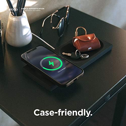 elago Premium Mag Safe Charging Tray: Streamline Your Charging Experience for i Phone 16/15/14/13/12 & Air Pods – Stylish Stone Finish Wireless Station for Home & Office – Durable Non-Slip Design Ensures Device Stability – Customize with Your Own Cable for a Personalized Touch
