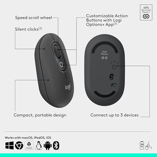 Logitech POP Wireless Mouse in Heartbreaker Rose – Customizable Emojis, Silent Click Technology, Precision Scrolling & Multi-Device Compatibility for Effortless Navigation and Personal Expression