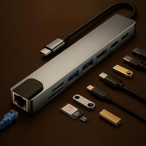 Unleash Your Productivity with the All-in-One 8-in-1 USB-C Hub Docking Station – Featuring 4 K@60 Hz HDMI, Gigabit Ethernet, 100 W Power Delivery, Dual USB Ports, and SD/TF Card Reader for Effortless Device Connectivity and Enhanced Workflow Efficiency