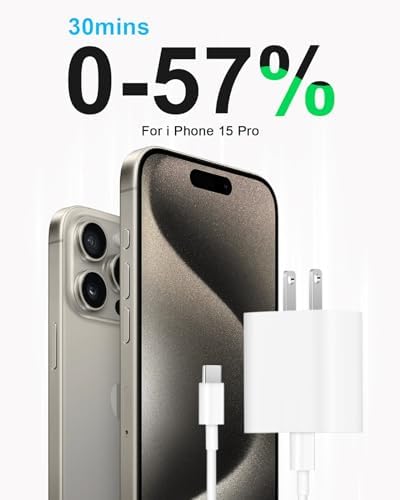 20 W USB-C Wall Charger for i Phone 16 & 15 – Fast Charging Dual Pack with 6 FT Type-C Cable – Optimized Power Delivery for i Pad Pro and More – Compact, Durable, and Travel-Friendly Charging Solution for Home and On-the-Go Use