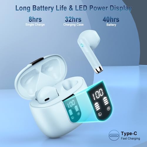 Ultimate Freedom: 2024 Bluetooth V5.4 Noise Cancelling Wireless Earbuds with IP7 Waterproofing, 40-Hour Battery Life, Dual LED Display, and Enhanced Call Clarity for Android/i OS – Chic Green Design for Active Lifestyle