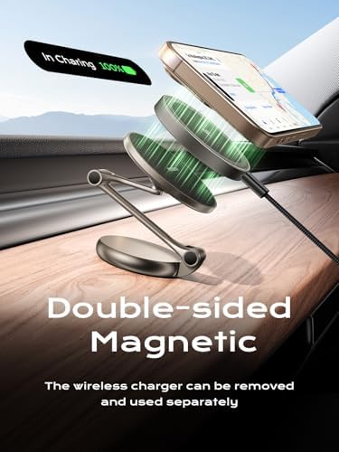 THREEKEY Mag Safe Car Charger & 360° Rotating Phone Holder – Qi2 Wireless Charging Solution for i Phone 16-12 Series & Galaxy S25 Ultra – Retractable Arm Design for Ultimate Convenience and Enhanced Compatibility – Durable Magnetic Mounting System for Secure Device Placement