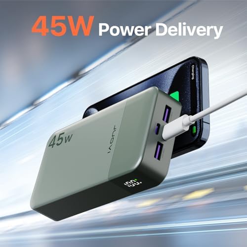 Juovi 20000 m Ah Ultra-Fast Portable Charger – 45 W PD3.0 Power Bank with Dual USB-C & USB-A Ports, LED Digital Display for Smart On-the-Go Device Charging – Ideal for i Phone 15/16, Mac Book, Samsung & More – Perfect Power Solution for Travelers, Students & Professionals in Trendy Pink Finish