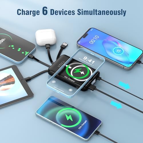 Ultra-Sleek 10000 m Ah Wireless Magnetic Power Bank – Fast Charging Portable Charger with Built-in Cables & LED Display – Compatible with i Phone 16/15/14/13/12/Pro/Mini/Pro Max (Purple) – Convenient On-the-Go Power Solution with Integrated Stand and Mag-safe Technology