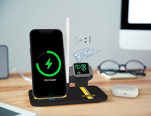 SOAR NCAA 4-in-1 Wireless Charging Docking Station: Rapid Charge Solution for i Phone, Apple Watch, Air Pods & Apple Pencil – Official NCAA Design for Ultimate Fan Experience and Device Compatibility