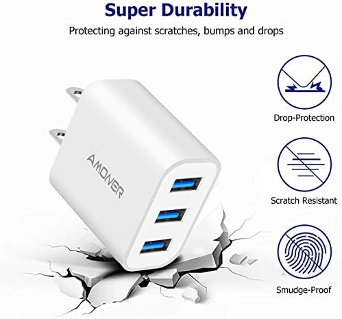 Amoner 2-Pack 15 W 3-Port USB Wall Charger for Fast Charging – High-Efficiency Power Block Compatible with i Phone 14/13/12/11/X/XR/X/8/7/6, Galaxy & Android Devices – Perfect Travel Companion with Built-in Safety Features
