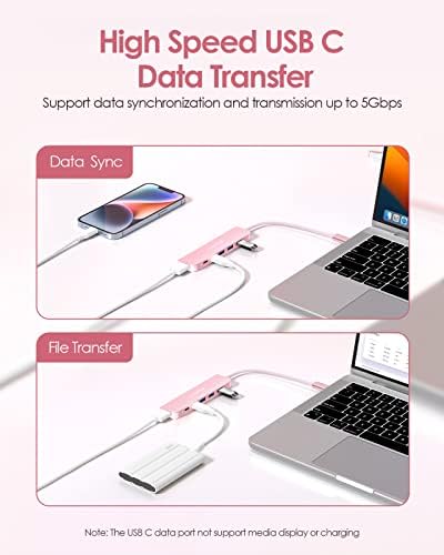LENTION 4 K HDMI USB C Hub – Multiport Adapter with 3 USB-A Ports, USB-C Data Port, and 100 W PD Charging for Mac Book Pro/Air, i Phone 15 Pro/Pro Max, Surface, and Chromebook – Stylish Rose Gold Design for Seamless Connectivity and Enhanced Productivity