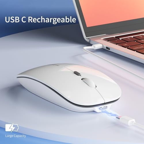 Uciefy Q5 Slim Rose Gold Wireless Mouse – Portable Optical Rechargeable Design with Silent Click, USB Receiver & Type C Adapter for Effortless PC, Laptop & Desktop Compatibility – Elevate Your Workspace with Style & Precision
