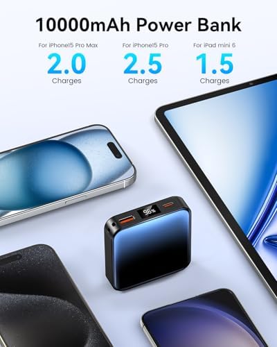 Ultra-Compact 10000 m Ah Fast Charge Mini Power Bank with Smart LED Display – Portable USB C Charger for i Phone, i Pad, Samsung & Android Devices – Optimal Power Solution for On-the-Go Charging