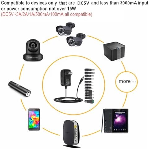 Guan Ting Universal 12 V 2 A Power Supply Adapter – High-Efficiency AC to DC Charger with 8 Interchangeable Tips for Maximum Flexibility – Compact 24 W Converter for Rapid Charging and Enhanced Device Compatibility