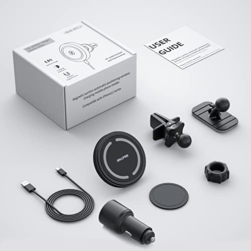 OHLPRO Mag Safe Car Charger Mount for i Phone 16/15/14/13 Pro Max – 15 W Fast Charging Phone Holder with 360° Rotation, Secure Adhesive Base for Tesla and Other Vehicles, Ultimate Magnetic Car Accessory for Safe Driving and Hands-Free Navigation – Perfect Gift for Tech Enthusiasts and Road Warriors