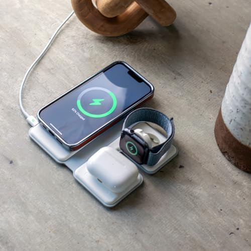 Versatile 3-in-1 Wireless Charging Station – 15 W Foldable Fast Charger for i Phone 15/14/13/12 Series, Apple Watch & Air Pods – Compact Travel Essential with Mag Safe Compatibility & Stylish Design for Seamless Device Powering