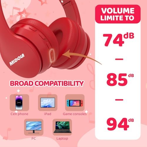 Experience Ultimate Sound Safety with MIDOLA Bluetooth 5.3 Over-Ear Headphones for Kids – Wireless Audio Bliss with Volume Control (85/110 d B), 60-Hour Playtime, and Foldable Design in Trendy Blue – Perfect for School, Travel, and Home Adventures!
