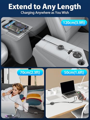 Ultra-Fast 100 W Retractable Multi-Device Charging Cable – 6-in-1 Compact Travel Charger for i Phone 15, i Pad Pro 2024, and More – Versatile USB C, Lightning & Micro USB Ports with 4 FT Flexibility – Sleek Black Design for Tangle-Free Convenience and Enhanced Compatibility